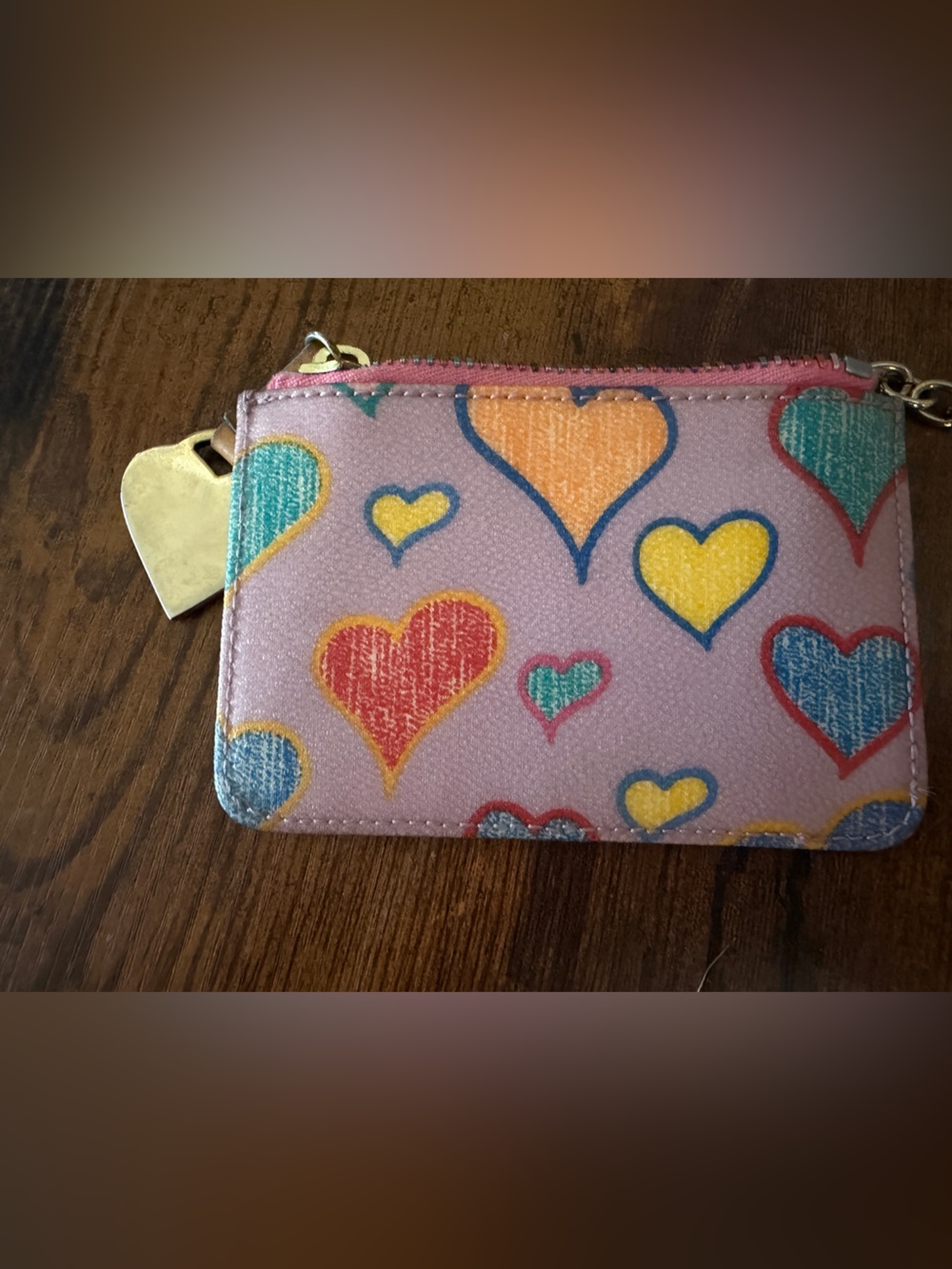 Dooney & Bourke Heart Print Keychain Wallet in Pastel Multicolor - Picture 3 of 3